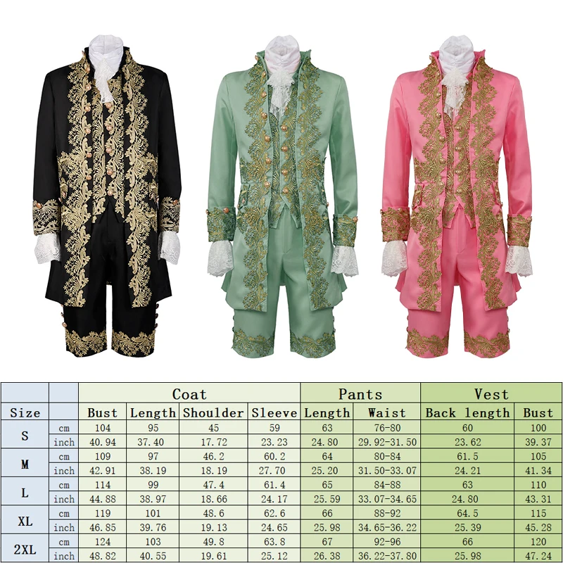 Royal Court Men 5 Pcs Suit Set Medieval Retro Prince Cosplay Medieval Embroidered Jacket Vest Pants Dress Victorian Costume