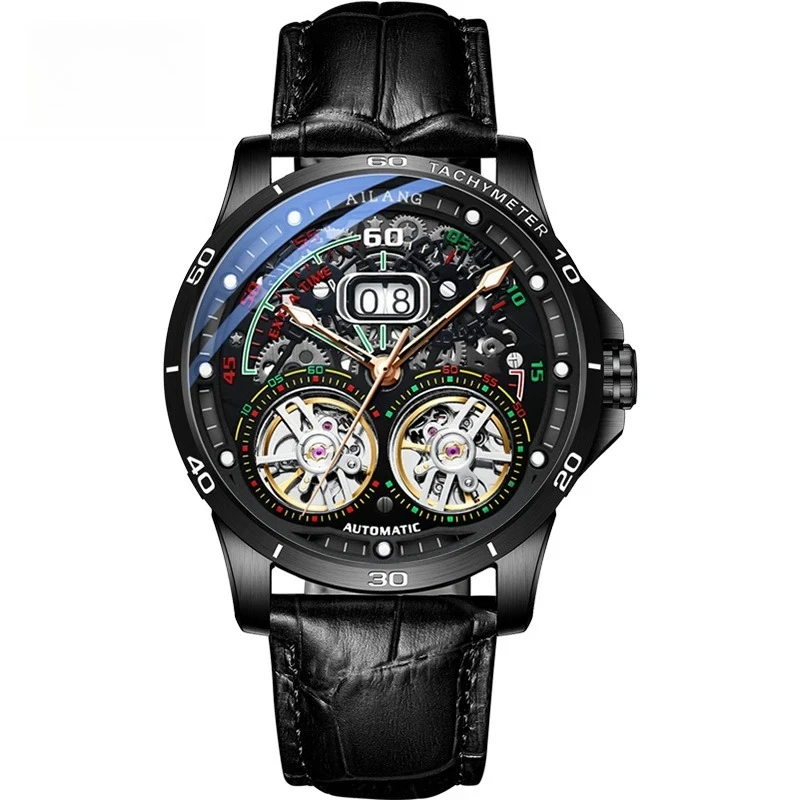 

Luxury Sports Double Tourbillon Watches for Men Fashion Calendar Mechanical Watch Waterproof Luminous Clock Mens