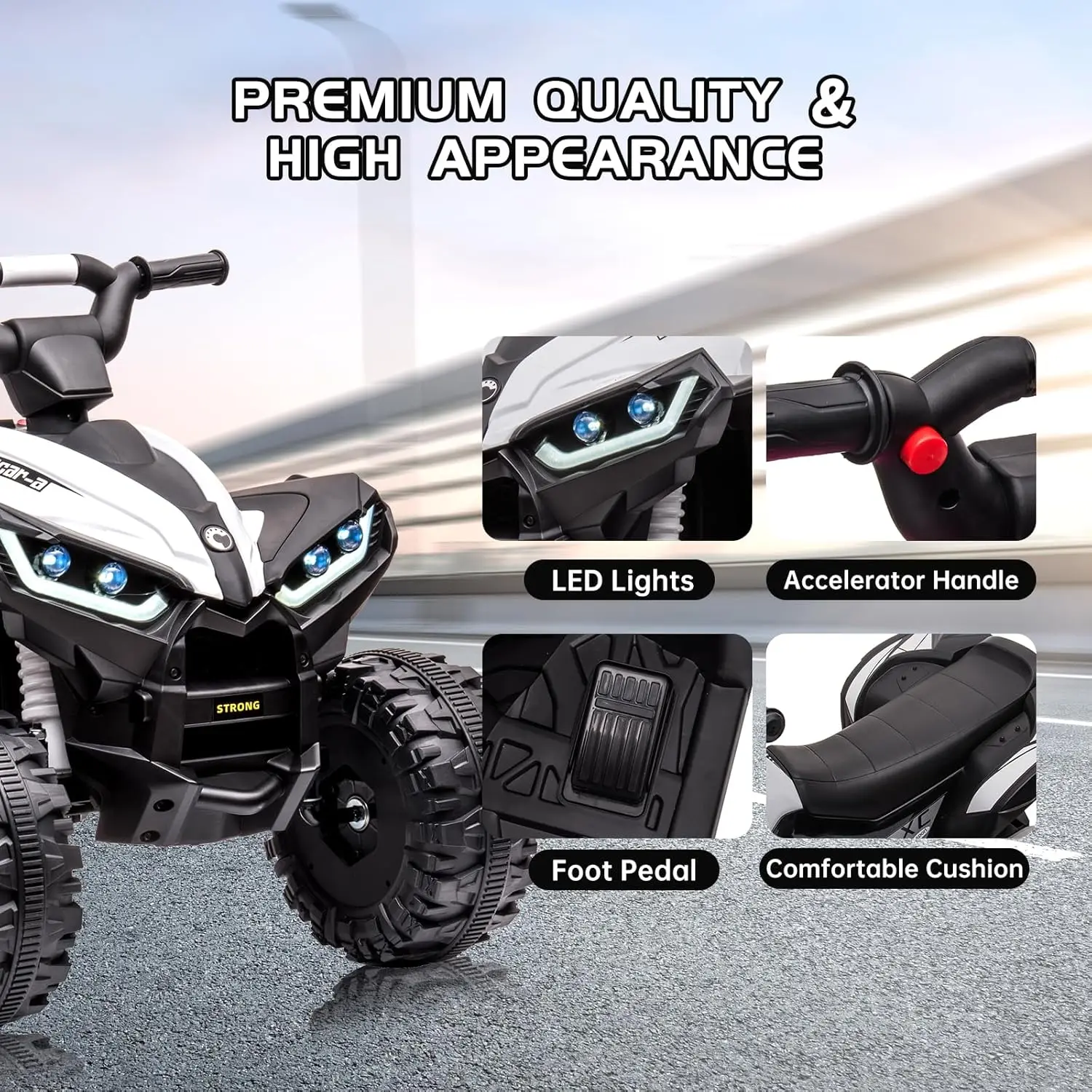 Elektryczny quad ATV dla dzieci 12V, 35W podwójny silnik, 4-kółowy terenowy pojazd 4WD, quad ATV dla dzieci z 2 trybami sterowania, muzyka, Ho
