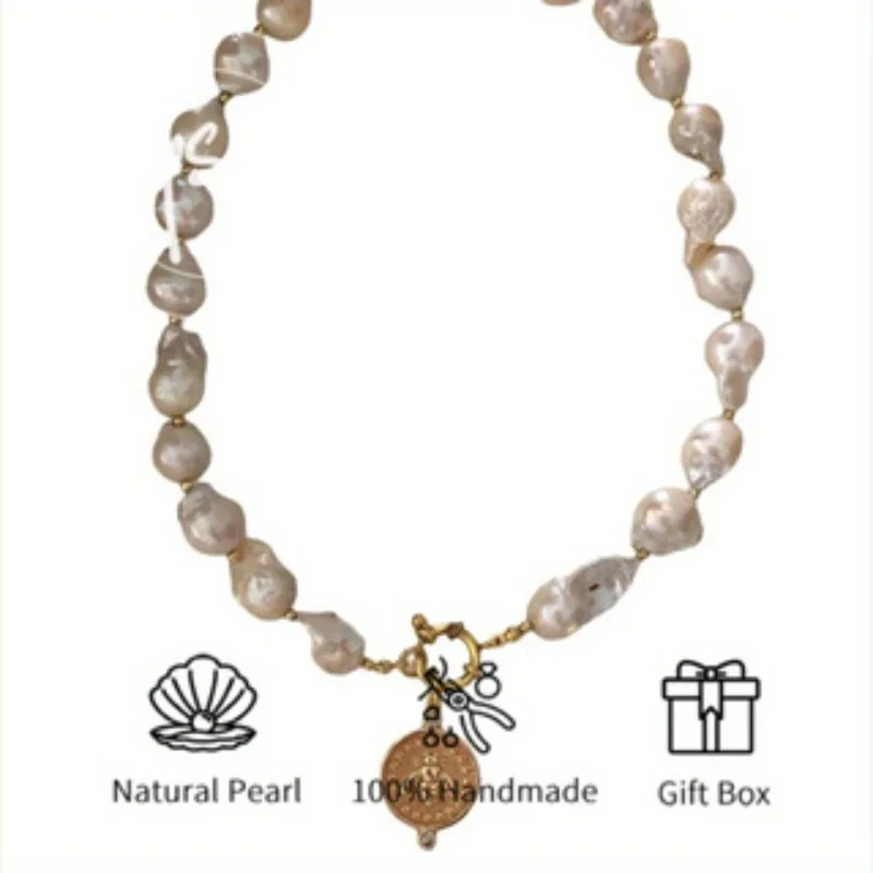 

Mysoya Large White Baroque Pearl Pendant Necklace 13-15mm Pearl Gift Box For Him Her For Birthday Wedding Valentine's Day Gift