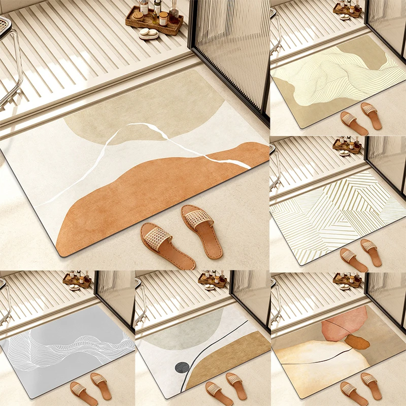 Kieselalgen-Schlamm-Badezimmermatte, minimalistisches abstraktes geometrisches Muster, schnell trocknend, saugfähig, rutschfest, Toiletten-Türmatte für Heimdekoration