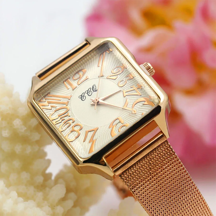 ใหม่แฟชั่นตาข่ายผู้หญิงนาฬิกา Gild Rose Gold ผู้หญิงนาฬิกา Casual หญิงควอตซ์ WristWatchM