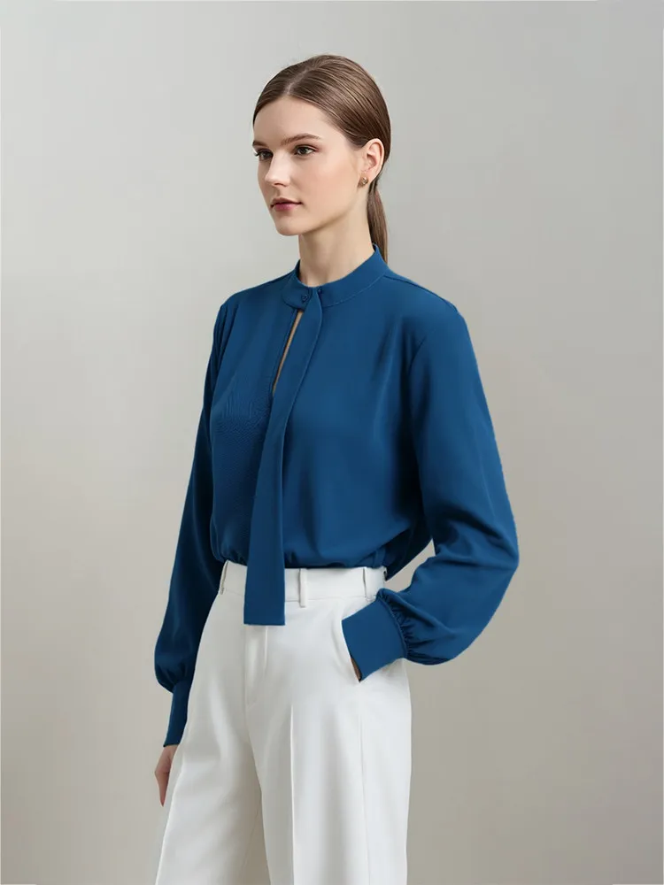 

Женская рубашка Amii 2026 Весна, с воротником-стойкой, вырезом «капля», завязками на шее, универсальная, для повседневной носки, свободного кроя, с длинным рукавом, 12621104