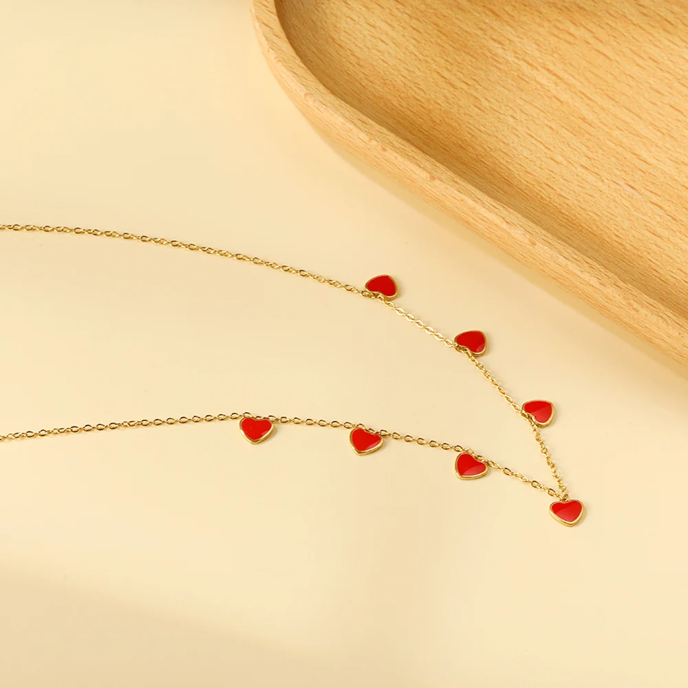LUXUKISSKIDS Red Heart Charms Pendant Necklace Y2K Cute Tiny Love Heart Choker Babygirls Stainless Steel Jewelry Christmas Gifts