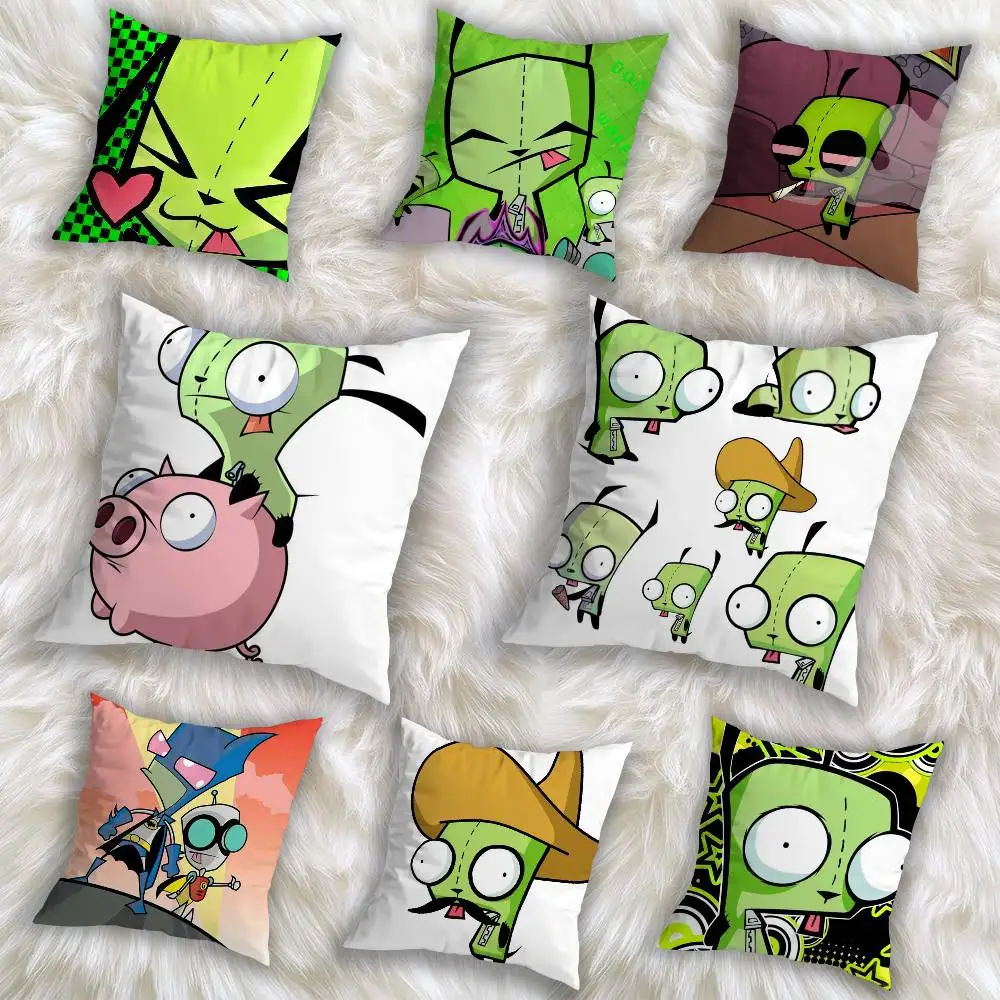 

cool Invader Zim Gir I love Pillow Case Square Double-Sided Printing Short Plush Sofa Cushion Cover Bedroom Bedside Pillow