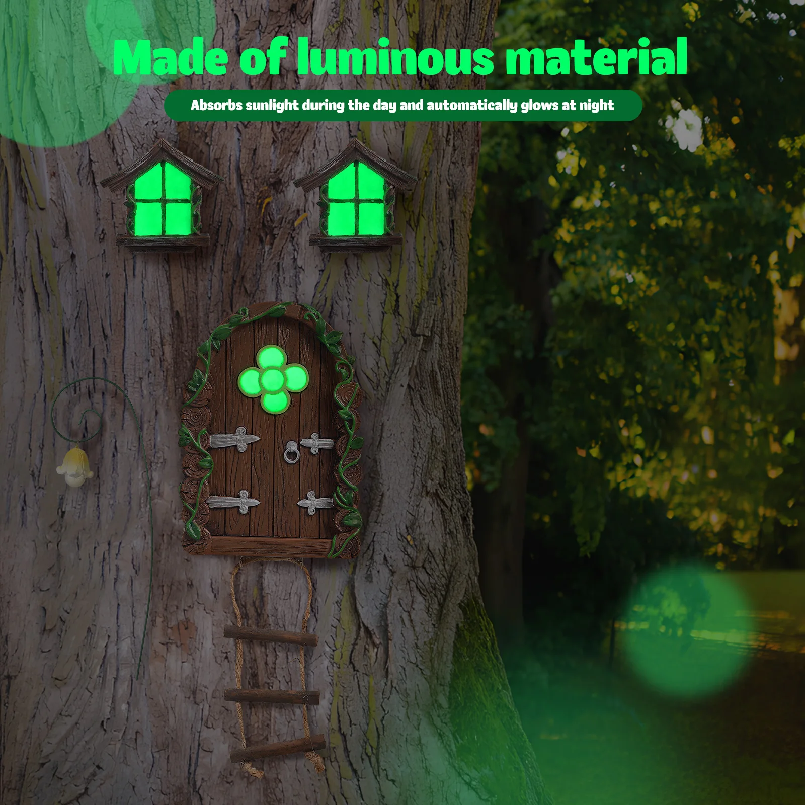 

1 Set Glow In The Dark Fairy Door Window Resin Decor Mini Garden Accessories Night Light Effect Realistic Miniature