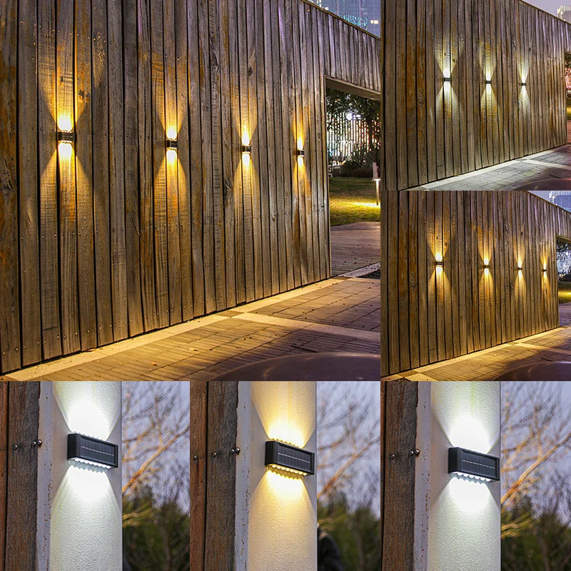 Lâmpada solar led ao ar livre à prova dwaterproof água luzes de parede para jardim quintal decoração paisagem lâmpadas para cima e para baixo iluminação luminosa luz solar