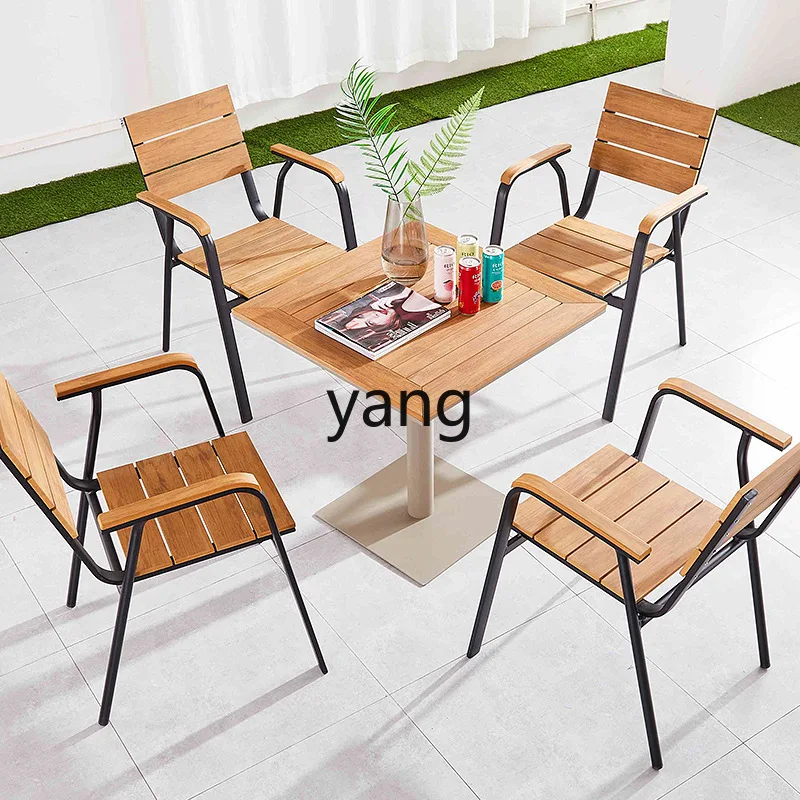 LTT  outdoor tables and chairs plastic wood balcony tables and chairs combination outdoor leisure open-air garden