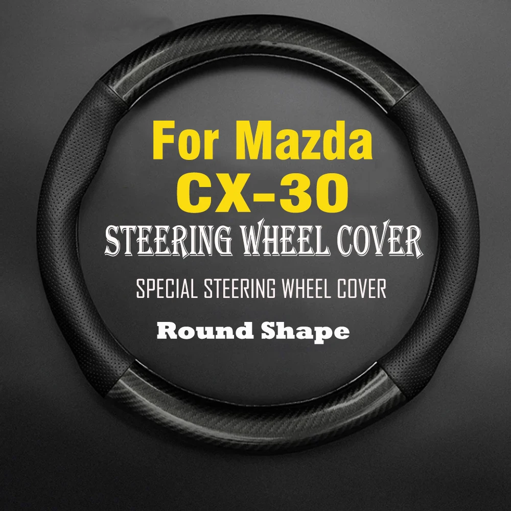 

Car Steering Wheel Cover Carbon Fiber Leather Non-slip Wear-resistant Sweat Absorbing Fashion Sports For Mazda CX-30 CX30 Auto