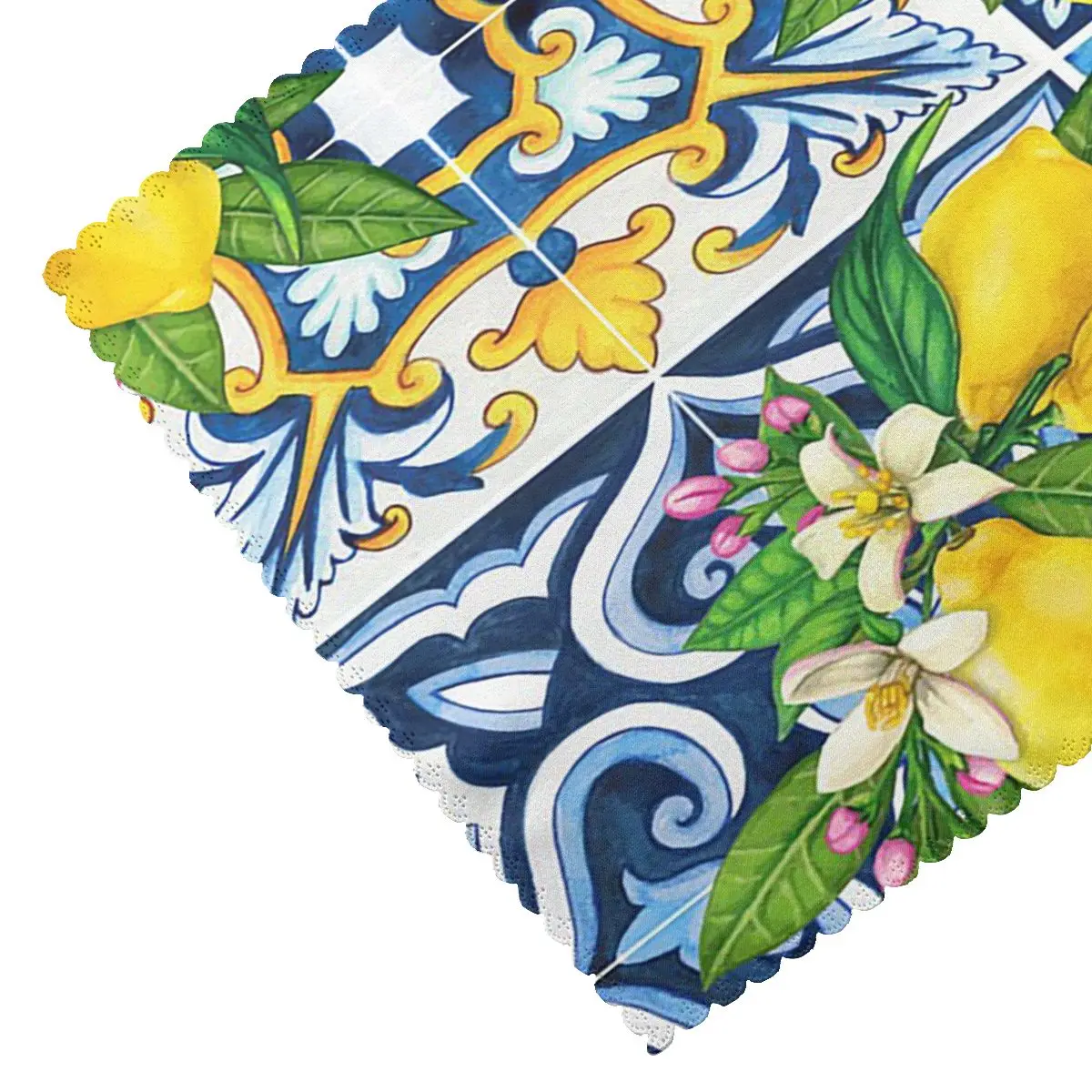 Bright Mediterranean Sicilian Tiles With Citrus Lemons Placemat Non-Slip Plate Mat for Bowl Coaster Home Decor Absorbent Mats