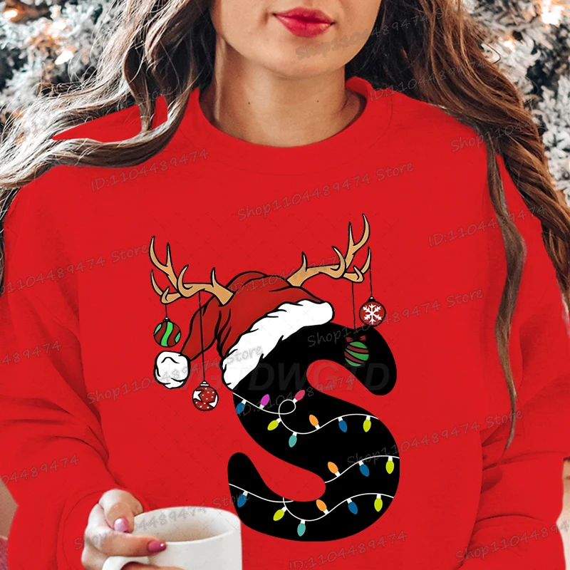 2025 Women Christmas Letters Sweatshirts Fashion Alphabet Xmas Gifts Y2K Sudaderas Long Sleeve Female Merry Christmas Pullover