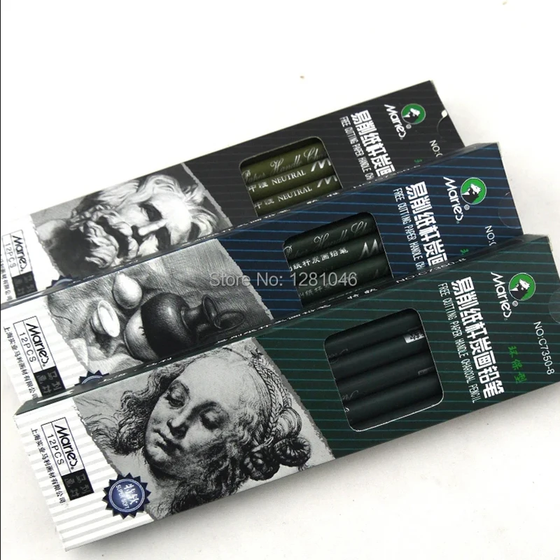 

LifeMaster Maries Charcoal Pencil 12pencils/lot Super Soft/Soft/Neutral Paper Holder For Sketch Art Supply Good Quality