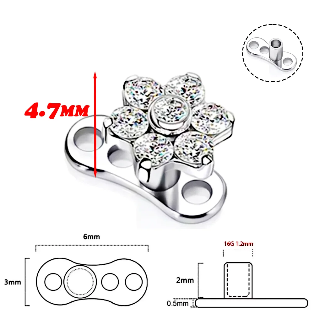 F136 سبائك التيتانيوم عالية الجودة زرع الصف زهرة الزركونيا الثلاثي حفرة الشائكة مسمار المألوف المخفية هيئة ثقب المجوهرات
