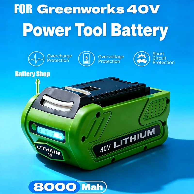 

Replacement 40V 8000mAh 6000mAh Lithium-Ion Battery 29472 for GreenWorks 40Volt G-MAX 29252 20202 22262 27062 21242 Power Tools