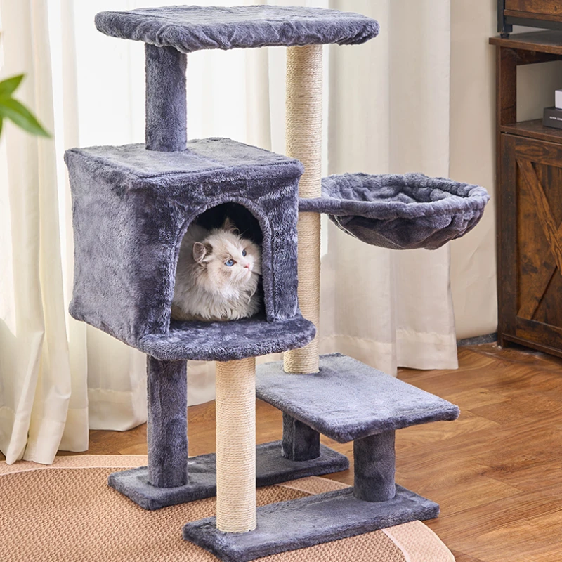 Cat Tree Tower for Small Spaces Featuring Sisal Scratching Post Padded Perch & Cozy Cat Condo Ideal for Kittens Smoky Gray