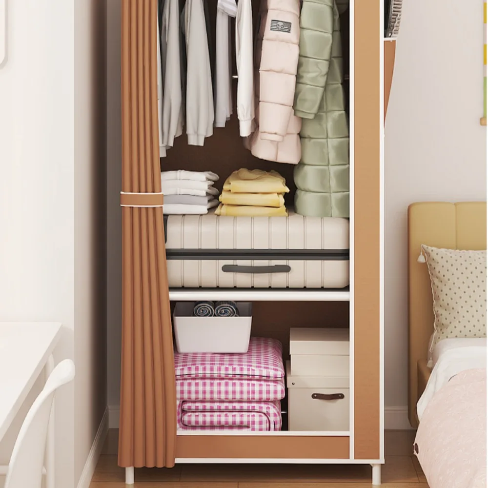 Simple Wardrobe Bedroom Plastic Storage Wardrobe Storage Wardrobe Dust-proof Foldable Clothes Hanger Withcurtains Storagecabinet