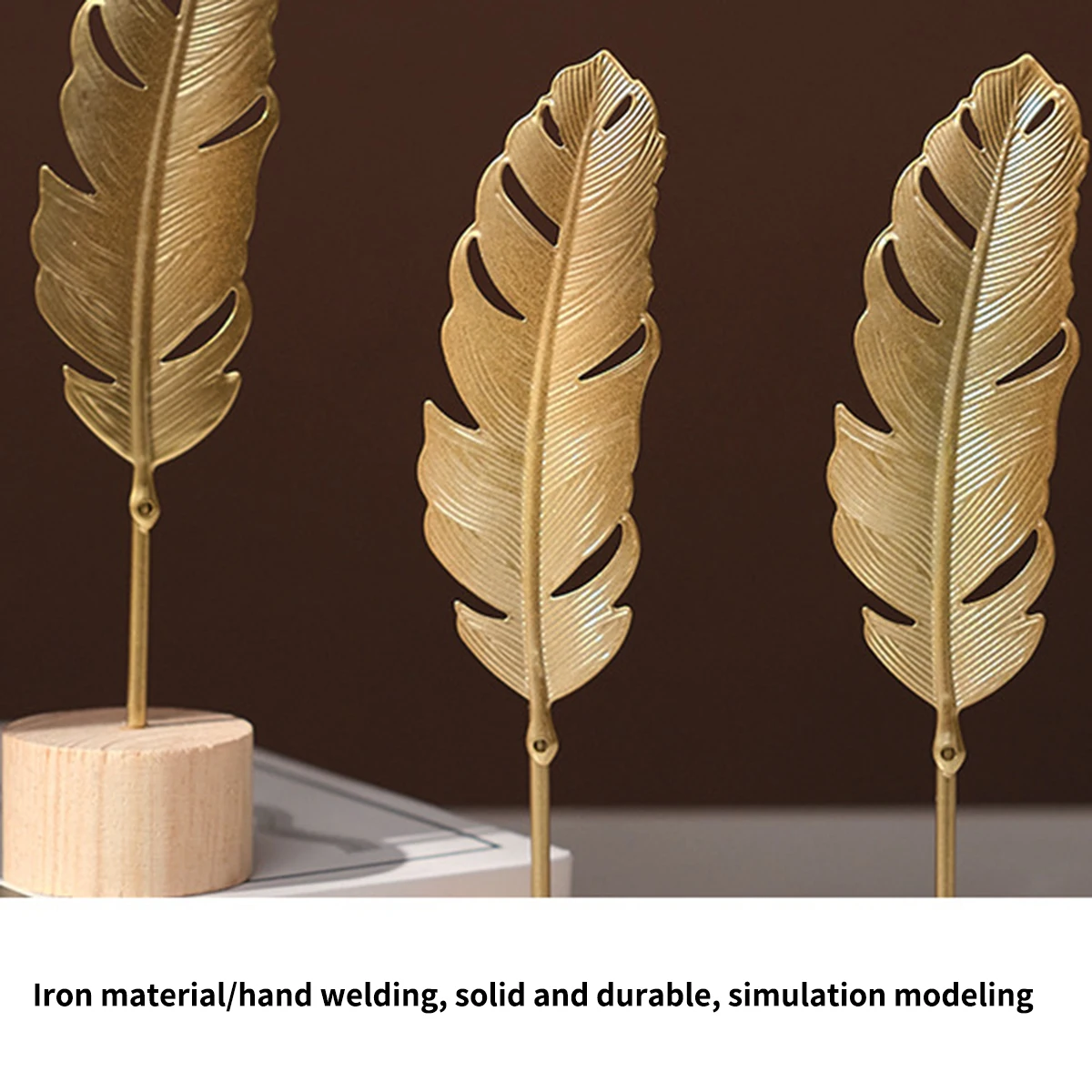 1pcs Golden Ginkgo Leaf Feather Metal Model Figurines Manual Desktop Crafts Ornaments Photo Props Statues Sculptures Home Decor