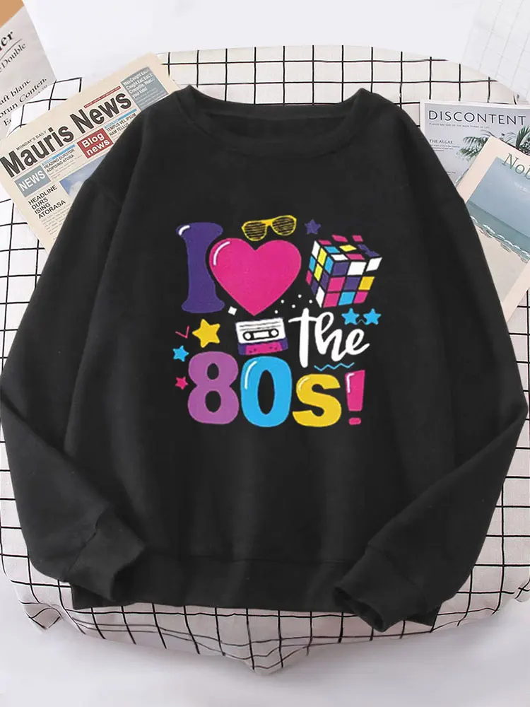 

I Love The 80s Letter Graphic Sweatshirts Casual CrewNeck Long Sleeve Women's Loose Clothing Causal Y2K Clothes Womem's Hoodies