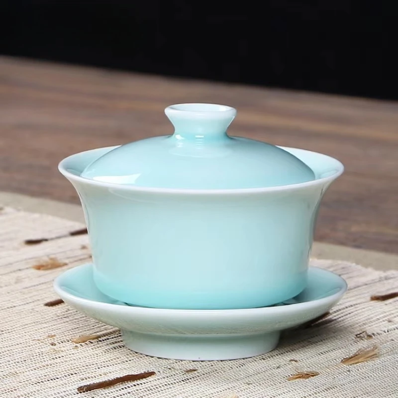 150ml Longquan Celadon Ge Kiln Crackle Gaiwan Retro  Tureen  Bowl with Lid Kit Making Cover Bowl Chinese  Set Craft