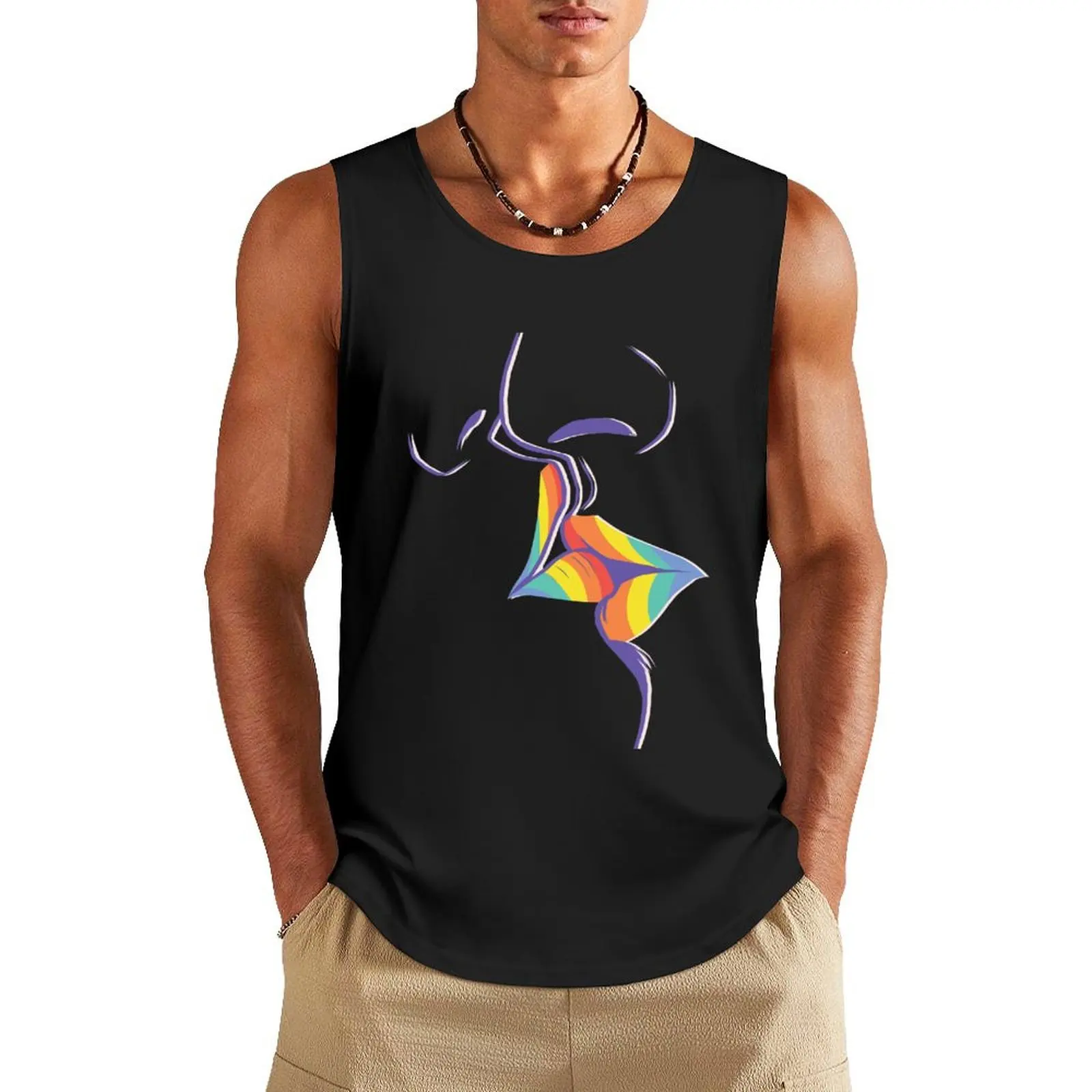 RAINBOW KISS Tank Top T-shirt man training weight vest gym clothing