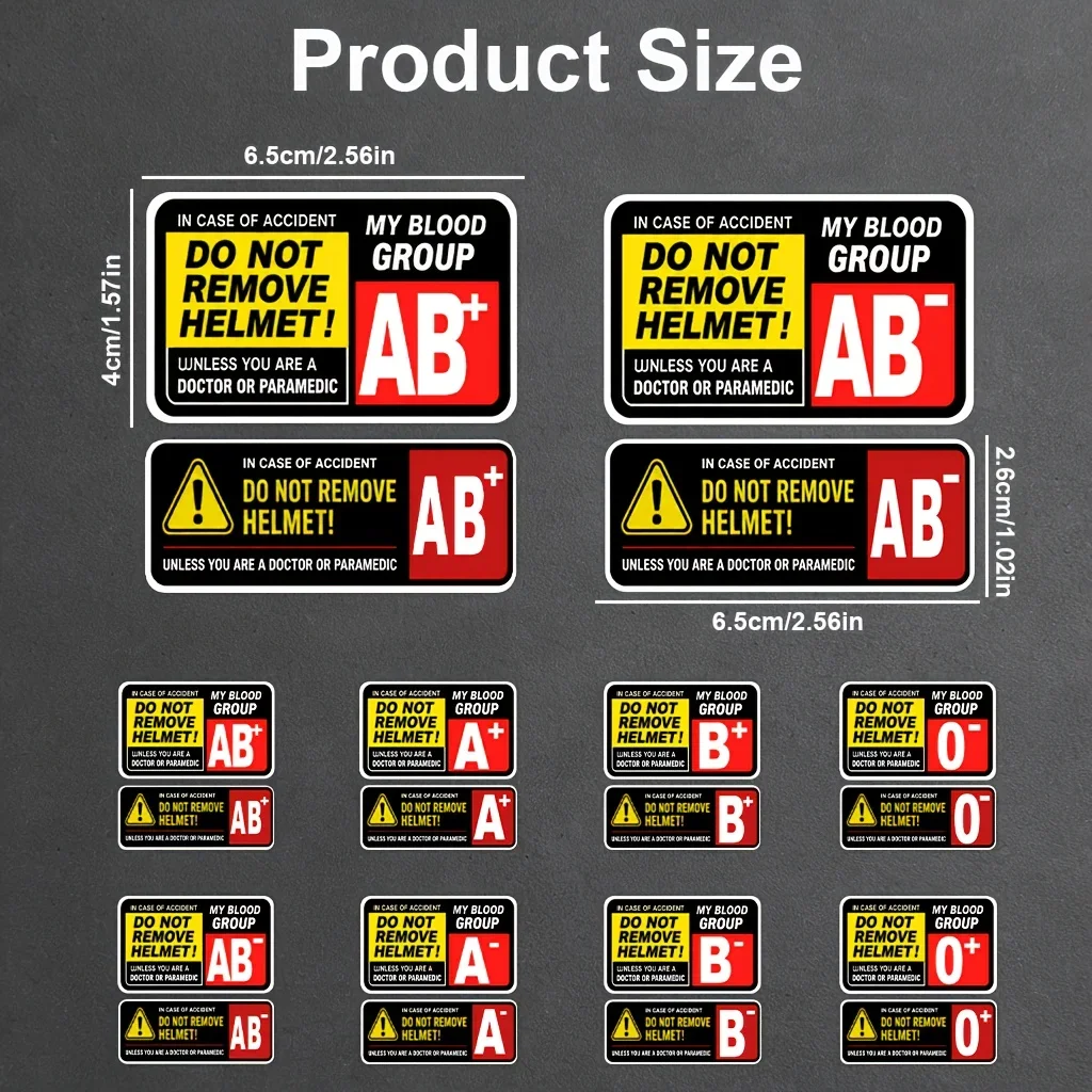 2PCS/SET Multiple Blood Type Warning Stickers, Waterproof Safety Reminder Decals for Motorcycle Helmet Decor