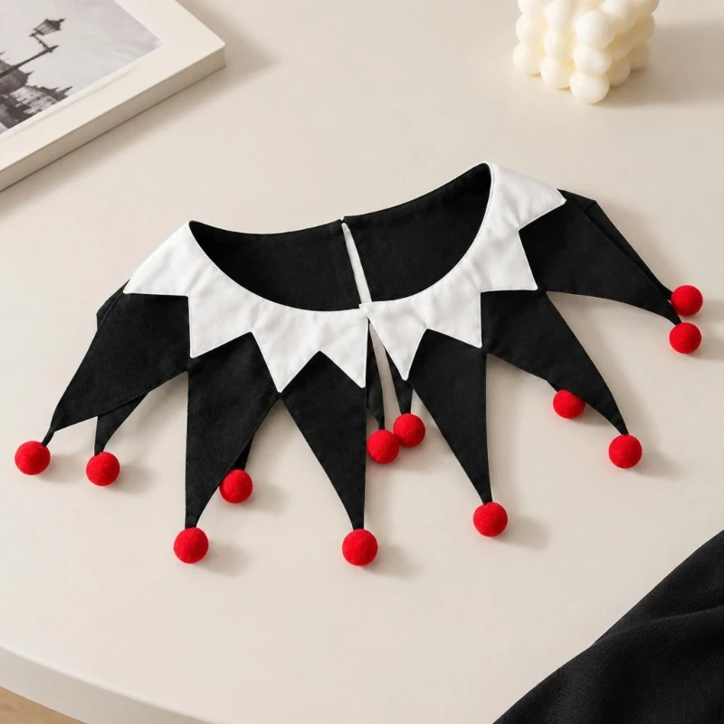 Clown Costume Collar for Adults with Lightweight Fabric, Layered Points and Decorative Ball for Christmas Party Wear