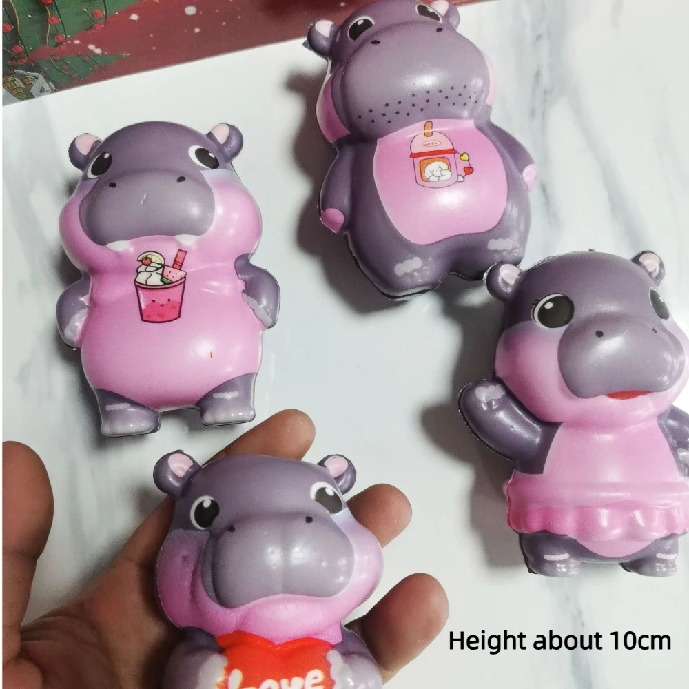 Cute Cartoon PU Hippo Squeeze Toys Ornaments Hippopotamus Decompression Toys Stress Relief Rebund Christmas Gifts Kids Adults