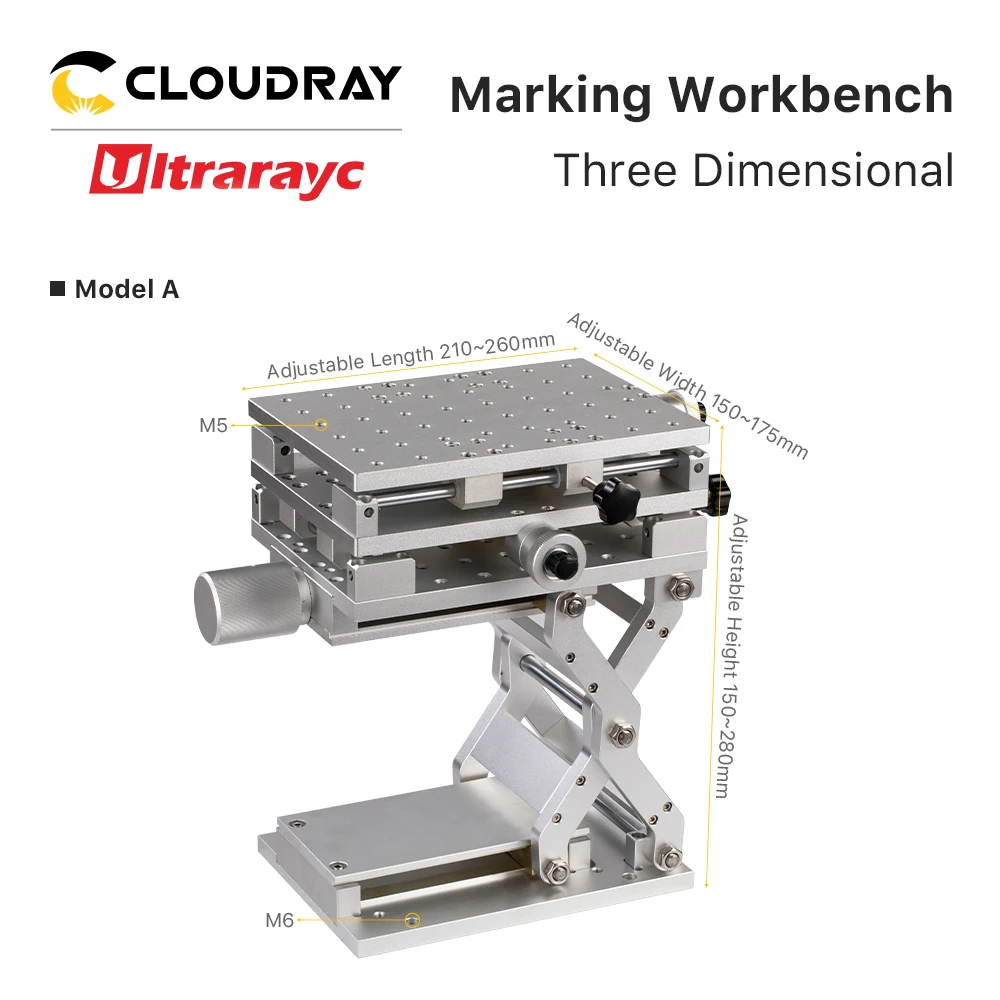 Ultrarayc ثلاثية الأبعاد منضدة تتحرك XYZ محور 210x150x150 مللي متر M6 الخيوط حفرة رفع الارتفاع 150-278 مللي متر ل الألياف آلة الليزر آلة
