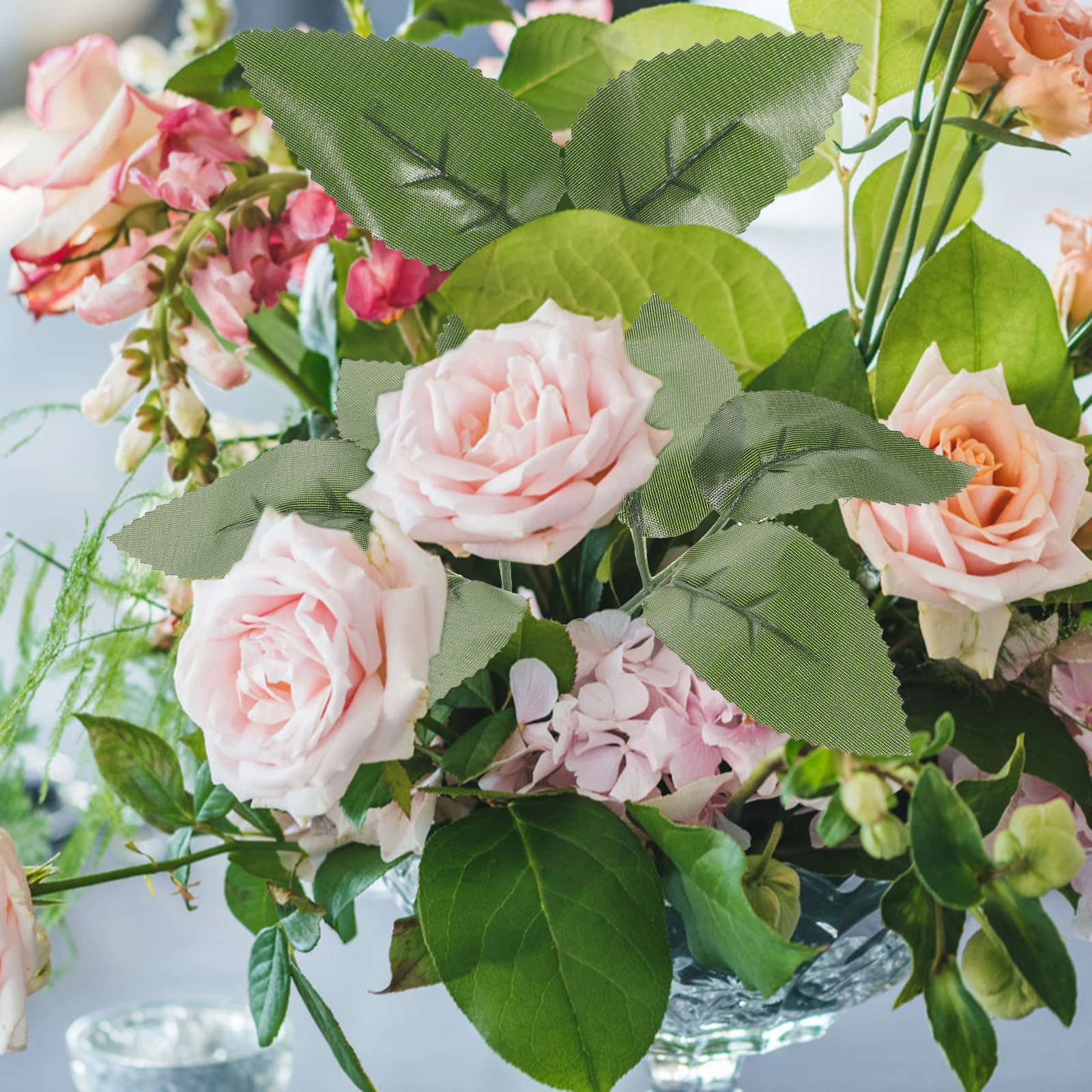

100 Pcs Artificial Green Leaves Fake Rose Decorations for Centerpieces Fabric DIY Bridal Shower Wedding Party Home Decor