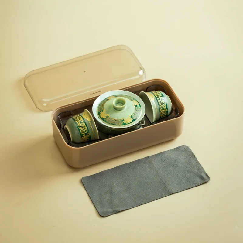Sanxingdui Travel Tea Set Storage Box Portable Tea Making Outdoor Office Integrated Tea Tray Quick Cup Set Retro Kung Fu Teaware