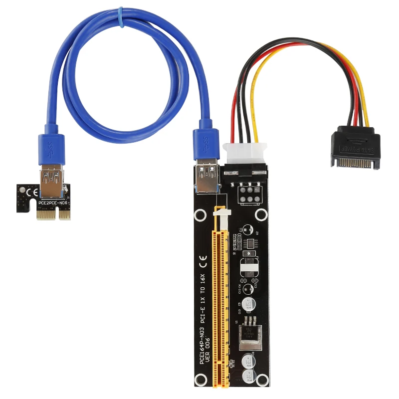 0.6M 1M VER006S PCI-E 1X to 16X Riser Card PCIe Extender SATA to 4Pin Power USB 3.0 Cable for Video Graphics Card