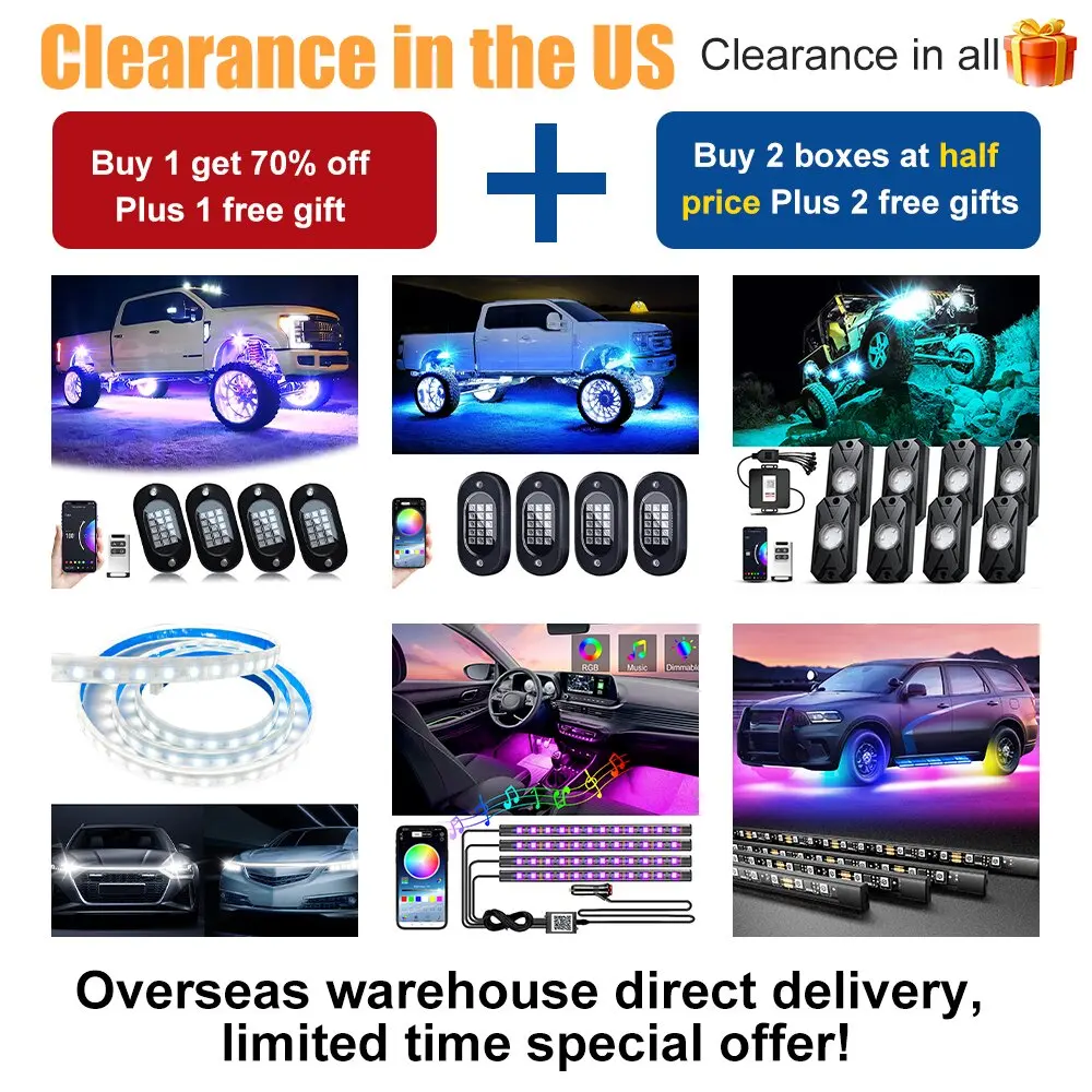 Rock Lights 60 LEDs High Brightness Multicolor Neon  Kit with APP/RF Control for ATV RZR UTV SUV Off Road RGB Car Underglow 12V