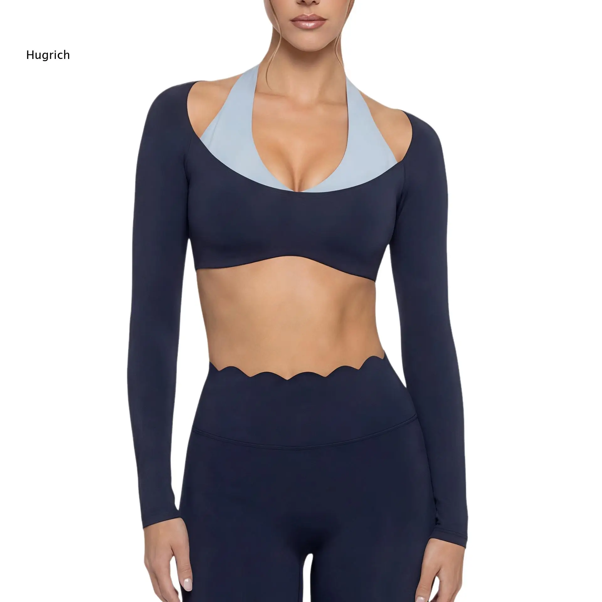 Women Breathable Fitness Crop Top Long Sleeve Mock Layer Seamless Stretchy Slim Fitted For Gym Yoga Daily Active Wear