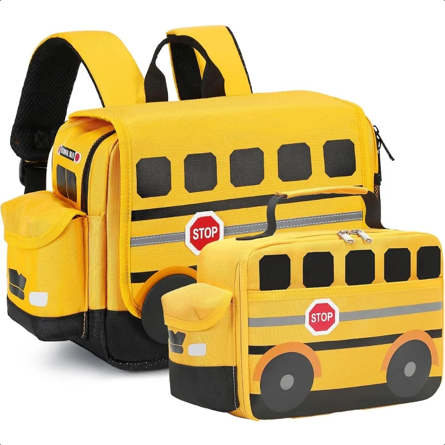 

Toddler Backpack Boy Preschool School Bus Bookbag Kindergarten 3D Daycare Bags with Insulation Lunch Box