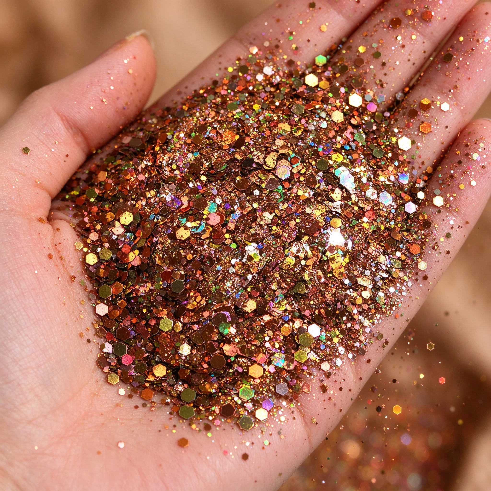 50g Mixed Chunky Nail Glitter Sequins Multi-size Hexagon Brown Gold Holographic Iridescent Nail Flakes DIY Autumn Nail Palettes
