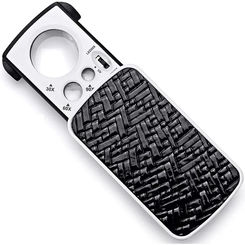 Jewelry Loupe Magnifier With LED UV Light 30X 60X 90X Jewelers Eye Magnifying Glass Fold For Gems Stamps Coins Watches Antiques