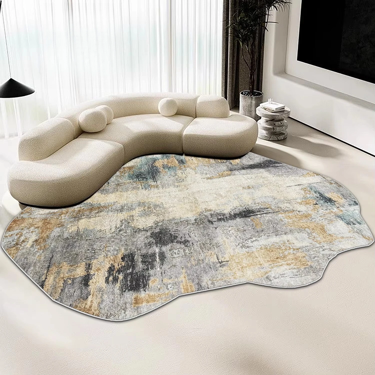 Modern Abstract Irregular Carpet for Living Room Decoration Home Machine Washable Fluffy Rugs Thickened Bedroom Soft Floor Mat