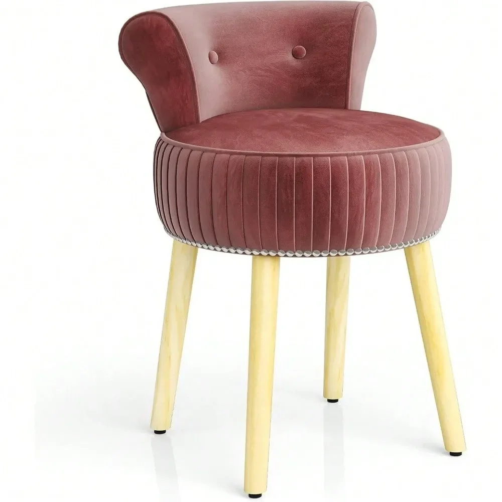 makeup vanity chair bedroom furniture stool chairholstered Vanity Chair With Tufted Low Back And Solid Wood Legs, Gray Black Mak