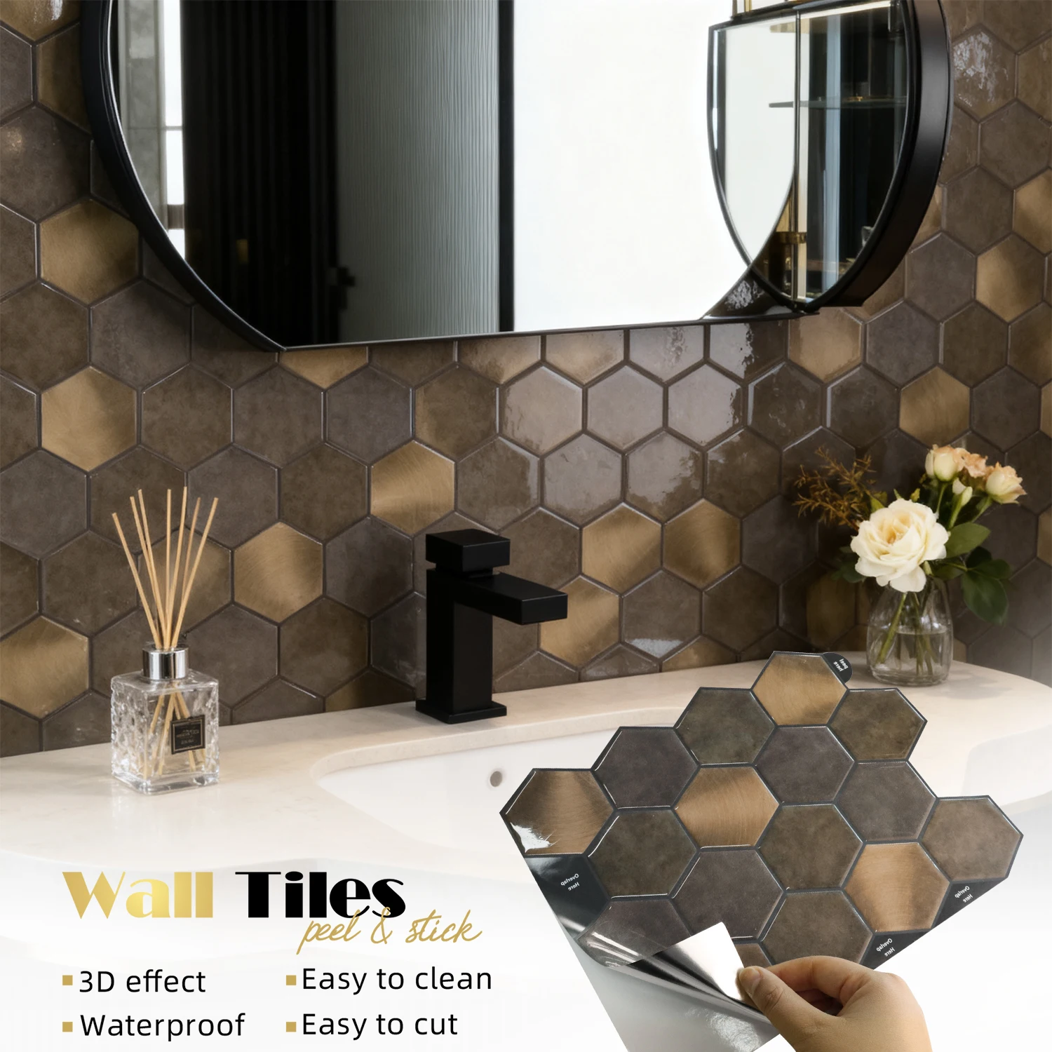 Interior Design With Wallpaper - 5/10/20 Sheets Hexogan 3d Wall Tiles