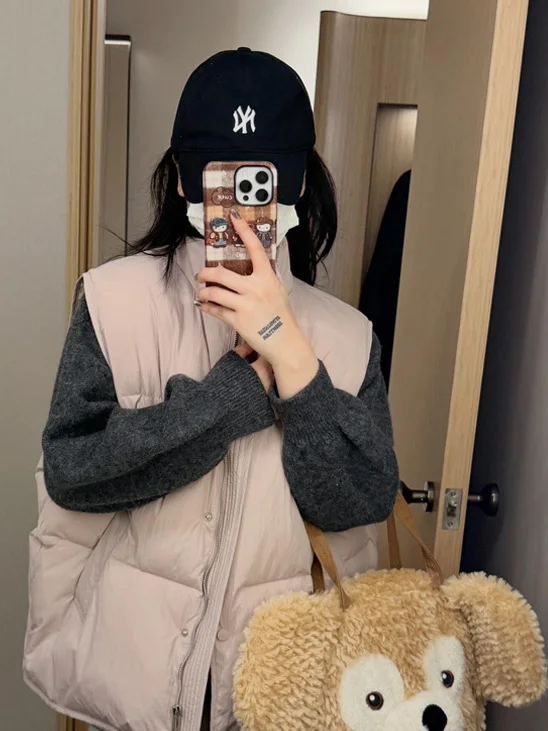 

Модный повседневный утепленный хлопковый жилет с воротником-стойкой на молнии, зима 2025, для многослойных образов