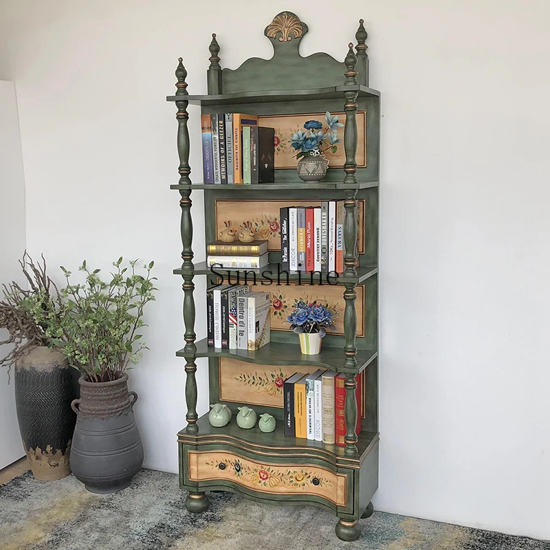 

American bookshelf bookcase, vintage shelf storage, painted wine display case