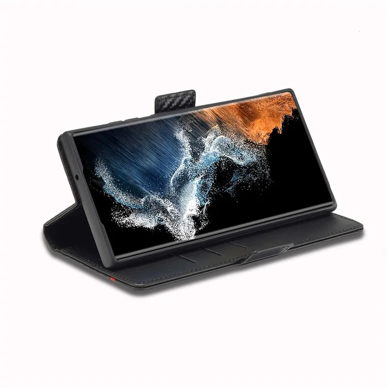 Carbon Fiber Texture Flap Leather Case For Samsung Galaxy S23 Ultra S22 Plus S21 S20 FE S10 Card Slot Wallet Cover Shell
