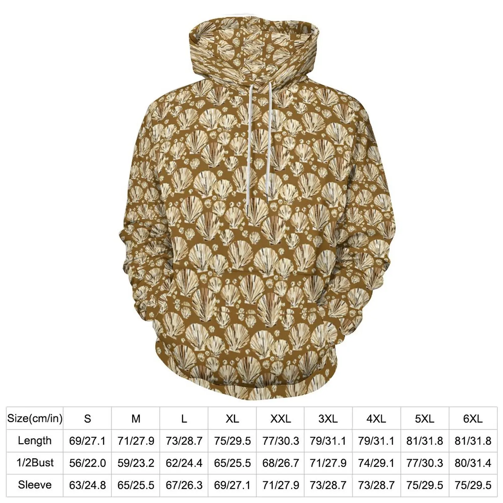 Brown And Beige Sea Shells Casual Hoodies Aesthetic Pattern Loose Hoodie Winter Long Sleeve Classic Oversize Hooded Sweatshirts