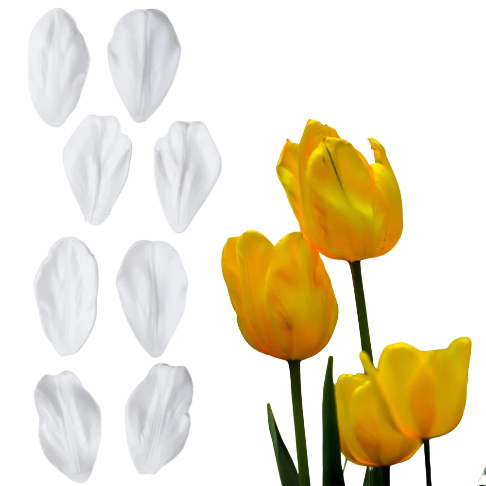 Tulipa Flor e Folha Petal Silicone Moldes, Bolo Decoração Ferramentas, Chocolate, Açúcar, Argila, Argila, Fondant, M2891, 8Pcs