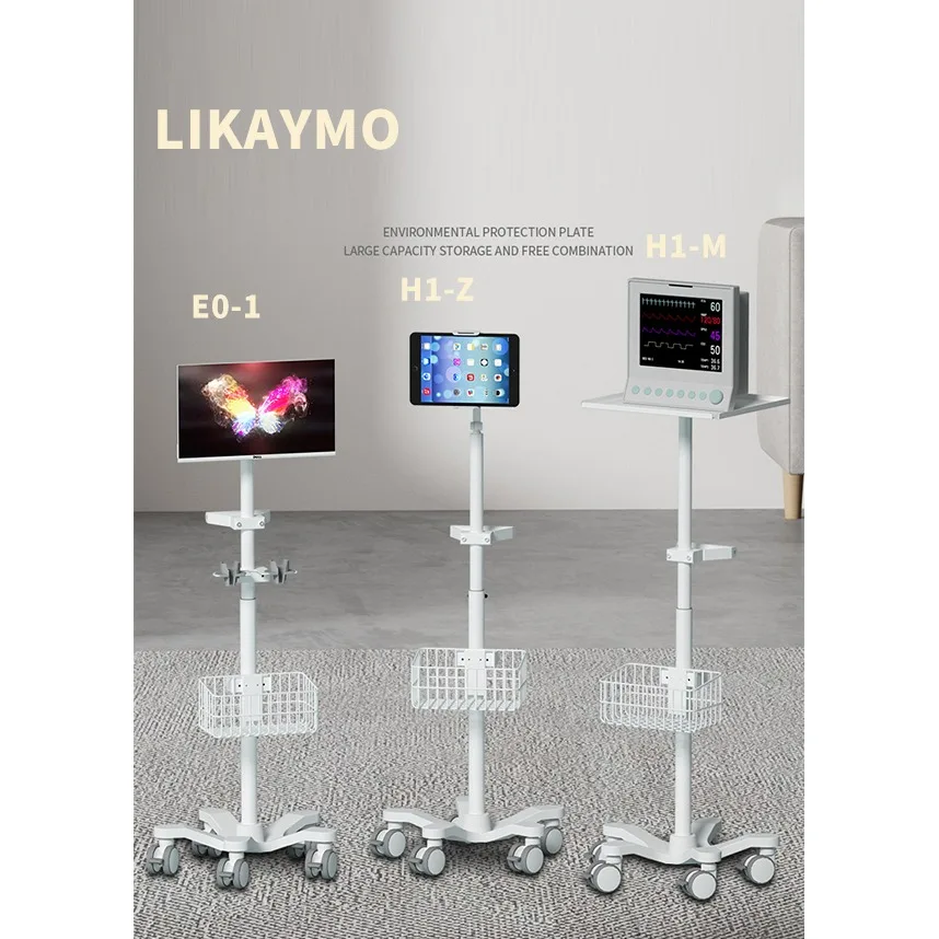 OEM Hospital Clinic Flat Mobile Trolley with Basket Medical Workstation Cart for Office