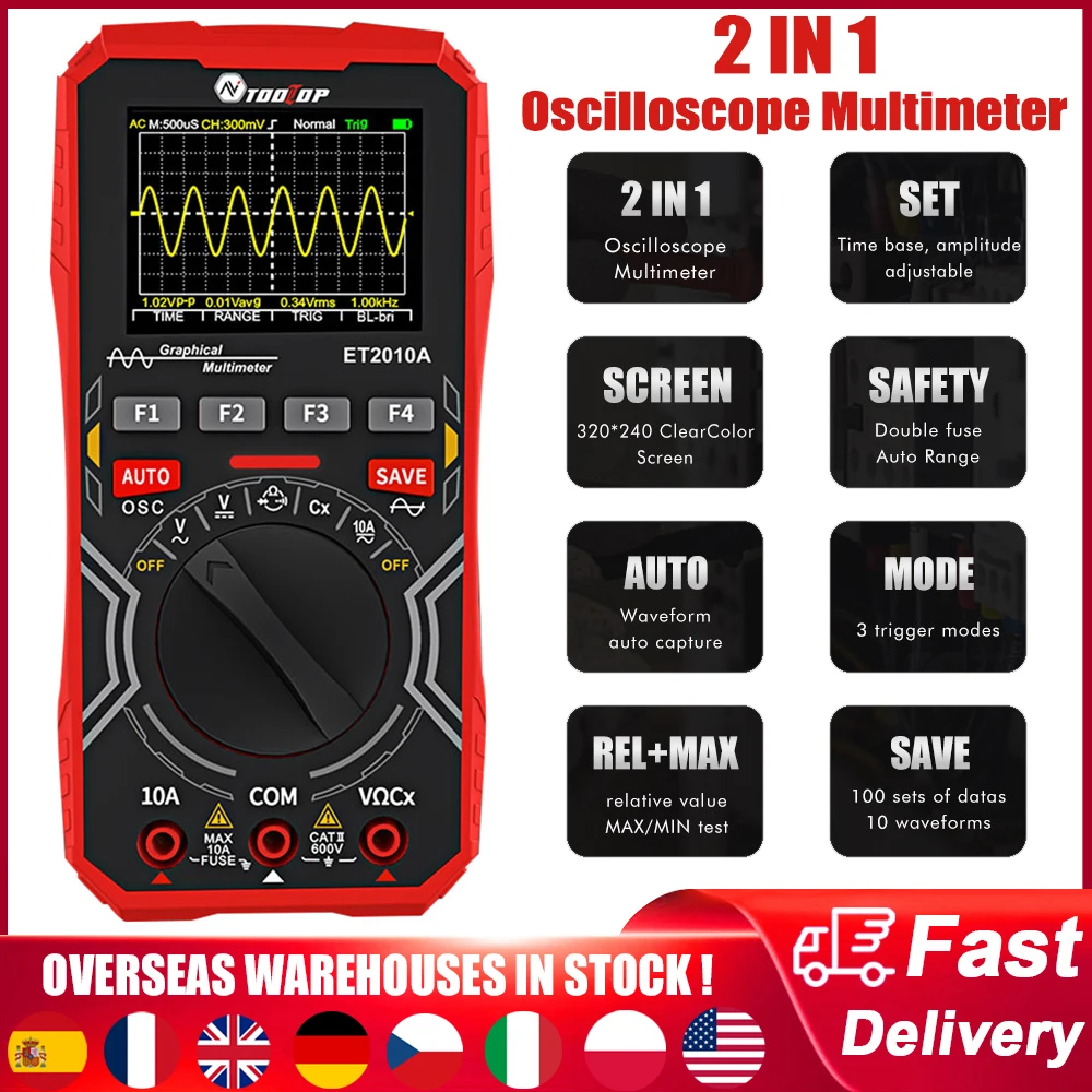 2in1 Digital Oscilloscope Multimeter 1Mhz Bandwidth 2.5Msps Sampling Rate Handheld Oscilloscope DIY Electronics Test Multi Meter