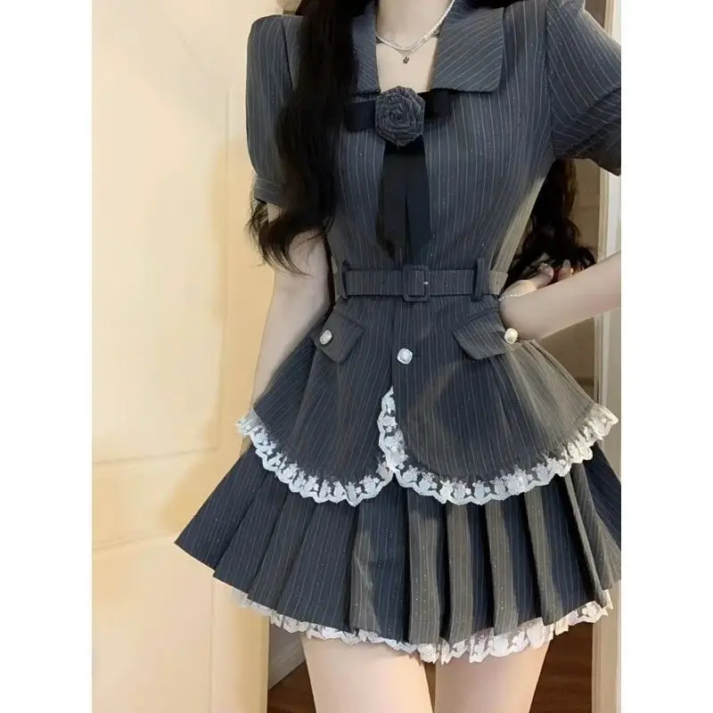 Sommer jk Uniform modischen Anzug Polo Kragen Taille Top hohe Taille Falten rock Schuluniform Set Mädchen jk Uniform