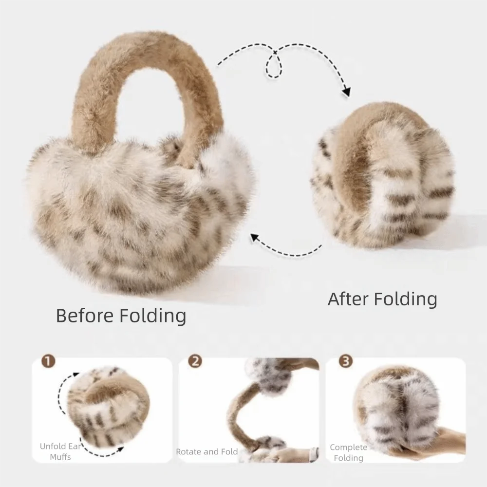 الشتاء الدافئة طوي غطاء للأذنين الباردة حماية ليوبارد طباعة لينة غطاء للأذنين سميكة التجمد فو الفراء الأذن يفشل #4