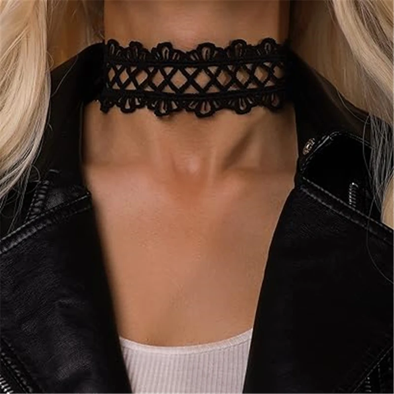 Goth Black Lace Choker Witch Necklace Punk Halloween Classical Vintage Jewelry Women Christmas Gift for Girls Mother Friends