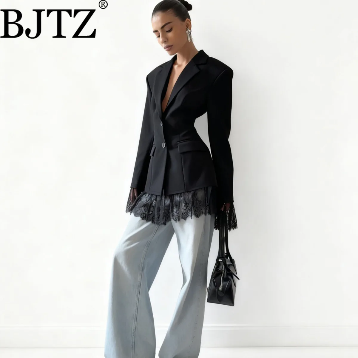 

BJTZ 2025 Autumn New Slim Fit Lace Blazer For Women Elegant Waist Defining Designer Comfort Premium Minimalist Casual
